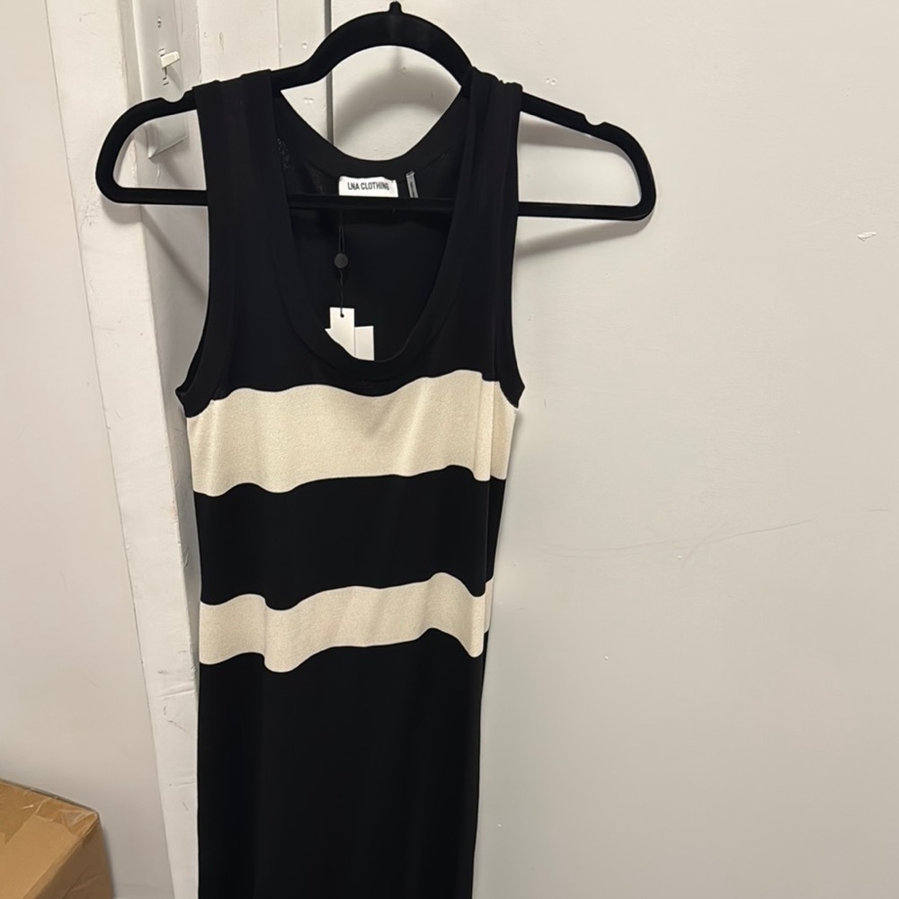 LNA brand new Small black maxi dress with ivory stripes